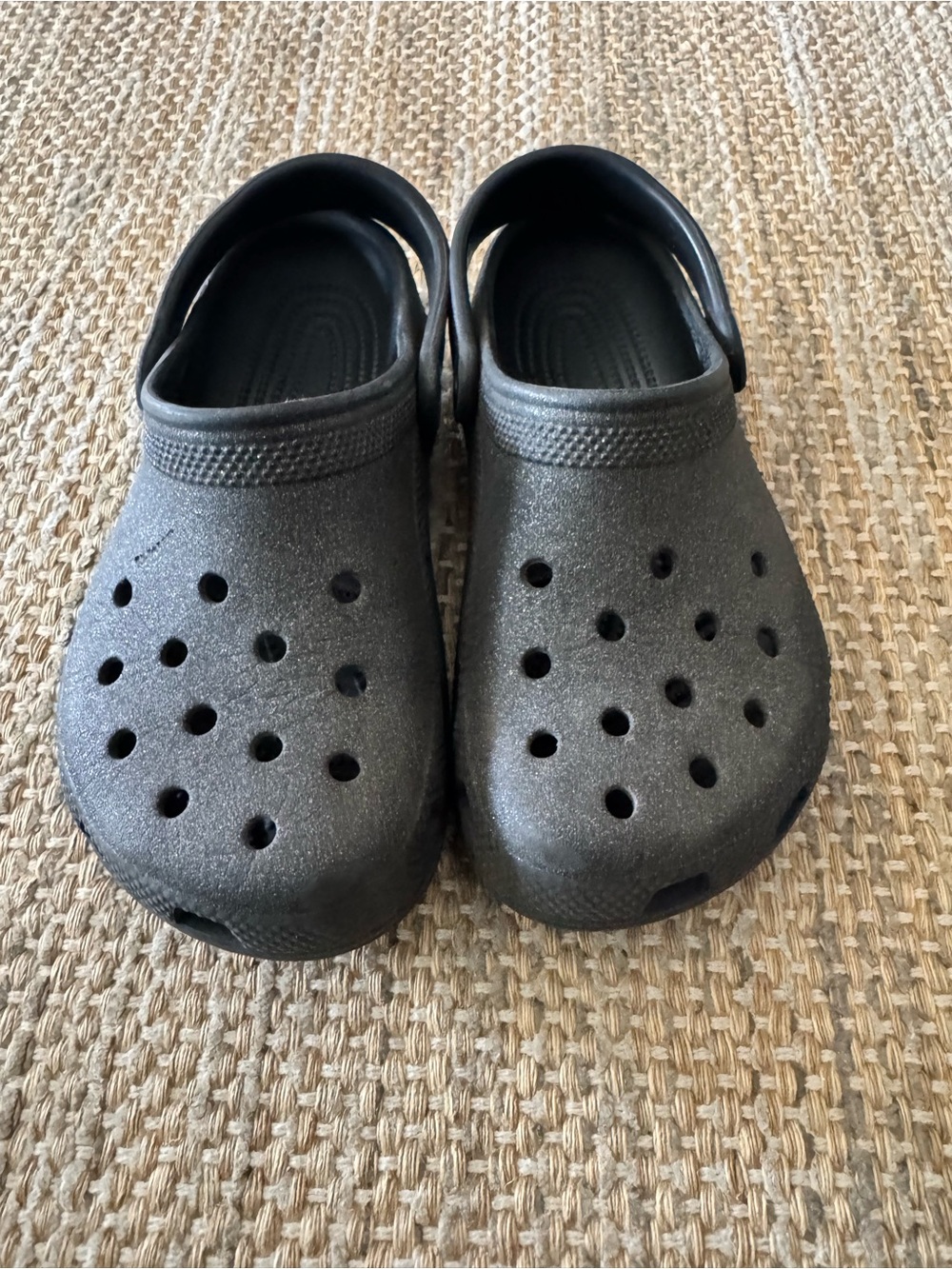 Kids Black Glitter Crocs, Size J2